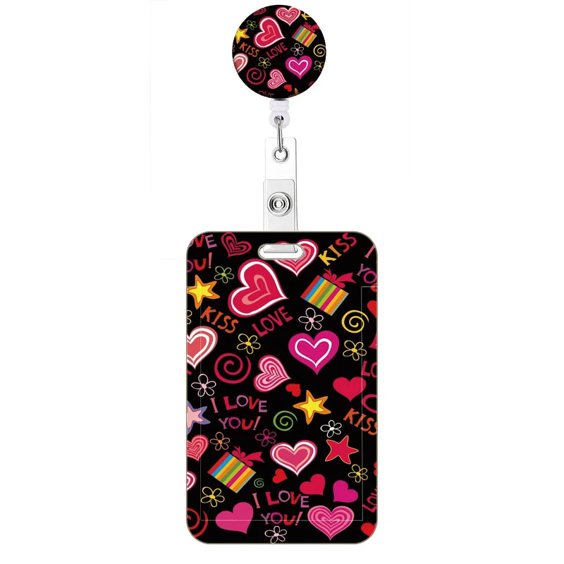 New Style Color Love  Retractable Clip Reel Card Holder Heart Shape ID Business Work Card Yoyo Badge Holders Office Supplies