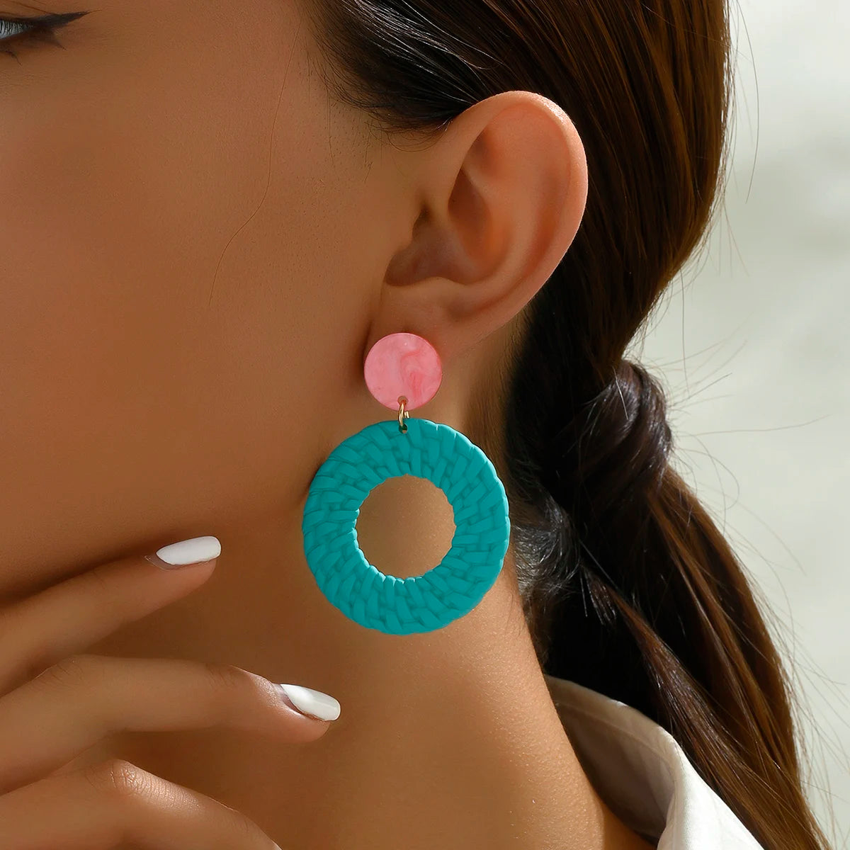 Bohemia Simulation Rattan Weave Spray Painting Acrylic Earrings For Women Fashion Round Drop Dangle Earrings Gift