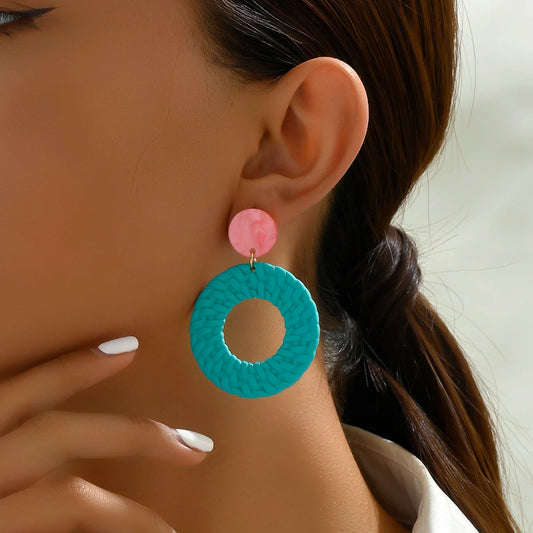 Bohemia Simulation Rattan Weave Spray Painting Acrylic Earrings For Women Fashion Round Drop Dangle Earrings Gift
