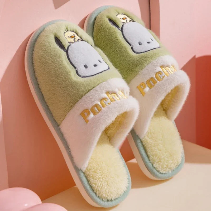 Hemasa Hello Kitty Plush Slippers   Warm Winter Indoor Slippers Flat Casual Non-slip Girl Christmas Gift