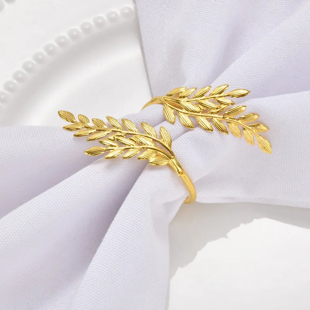 Hemasa  6Pcs Gold Leaf Napkin Rings // Napkin Holder for Christmas