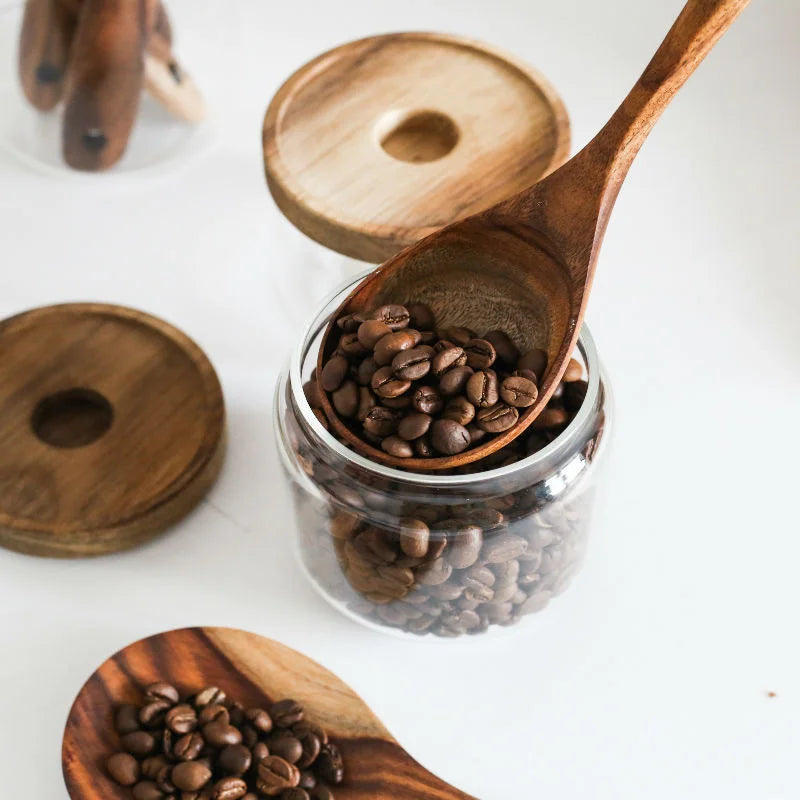 Hemasa  4Pcs  Teak Natural Wood Tableware Spoon Ladle Turner Long Rice Colander Soup Skimmer Cooking Spoons