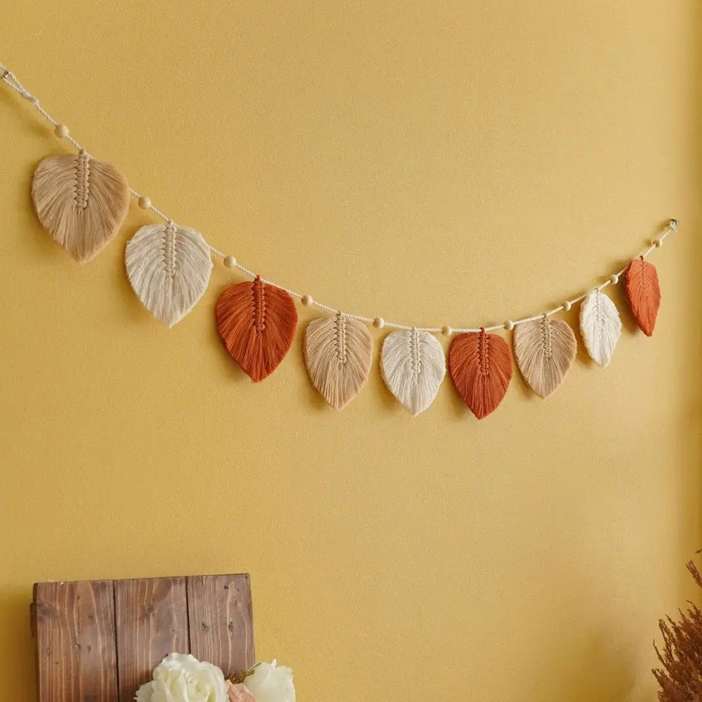 Hemasa Hand Woven Leaves Flags Tapestries Photo Props Ins Colorful Children's Room Background Wall Decorations Birthday Party Banner