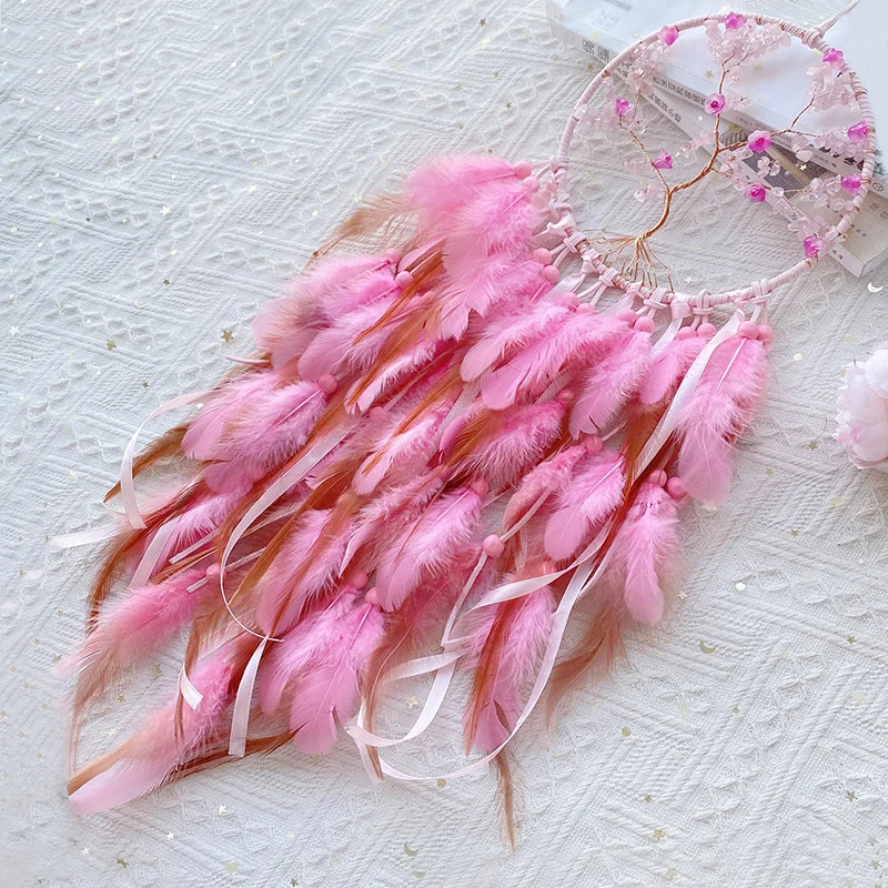 Tejesa Dream Catcher Hand-woven Natural Crystal Wind Chime Background Wall Decor Living Room Bedroom Hanging Ornaments Holiday Gifts