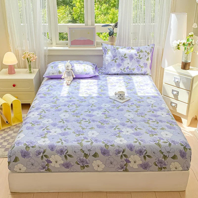 Pure Cotton Fitted Sheet Single Double Queen Size Printed Mattress Cover With Elastic Band Bedsheet Soft Comfortable Fitsheet