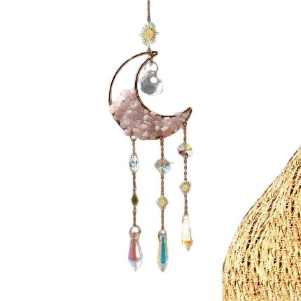 Hemasa Amethyst Suncatcher Moon Crystal Gemstone Windchime Sun Catcher / Rainbow Crystal Window Yard Garden Decoration Outdoor