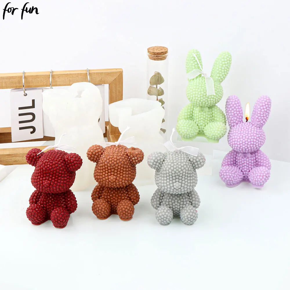 For Fun 3D Bear Rabbit Silicone Candle Mold DIY Scented Candles Handmade Soap Plaster Ice Cube Baking Mold Gift Making Decor