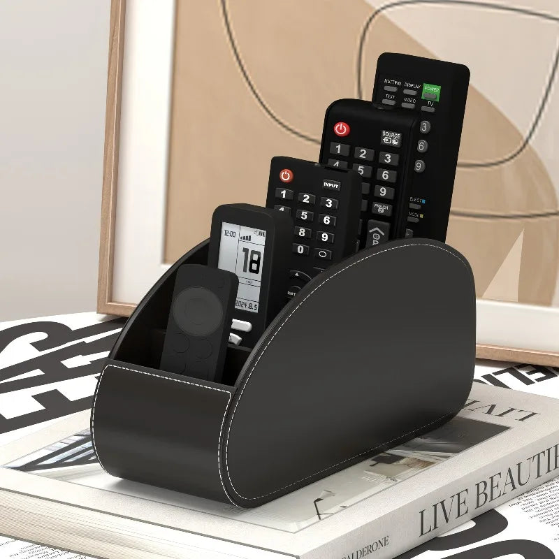 Multi-functional PU Leather Storage Organizer Box for Office Desk, Remote Controls Makeup Brushes | Elegant Desktop Accessory