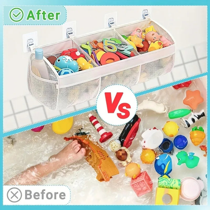 Tejesa 3-Compartment Shower Mesh Storage Bag , Bathtub Multi-Purpose Storage Rack, Bathroom Net Storage Bags