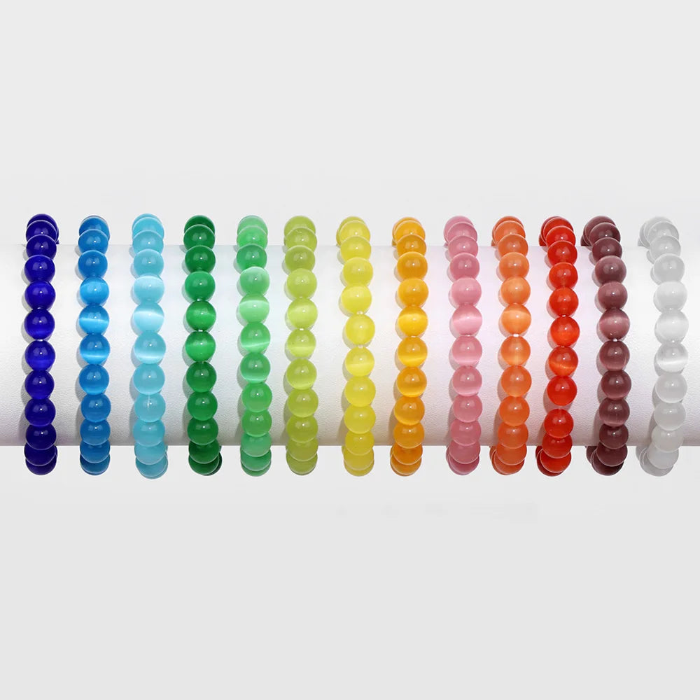 Hemasa Multicolor  Cat Eye Beads Heart Charm Bracelet & Bangle For Women Men Jewelry