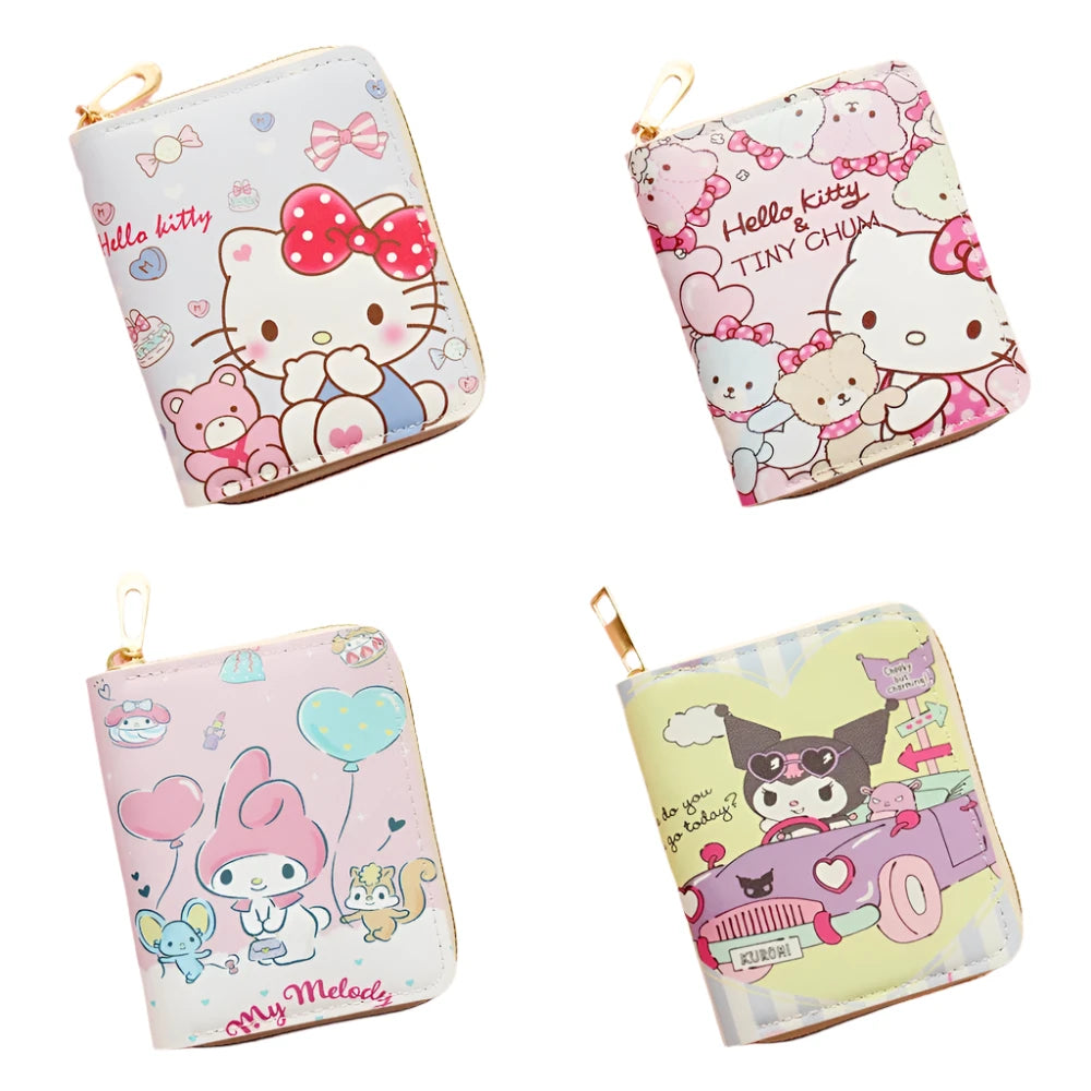 Hemasa Cartoon Hello Kitty Wallet for Women Small Short Wallets Zipper Coin Purse Girls Students Credit Card Bag