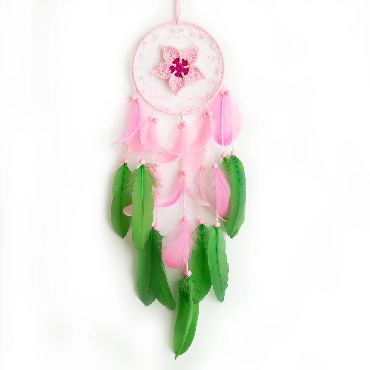 Tejesa Pink Flower Feathers Dream Catcher Window Hangings Ornaments Handmade Wind Chimes Home Decor For Girls Festival Gifts