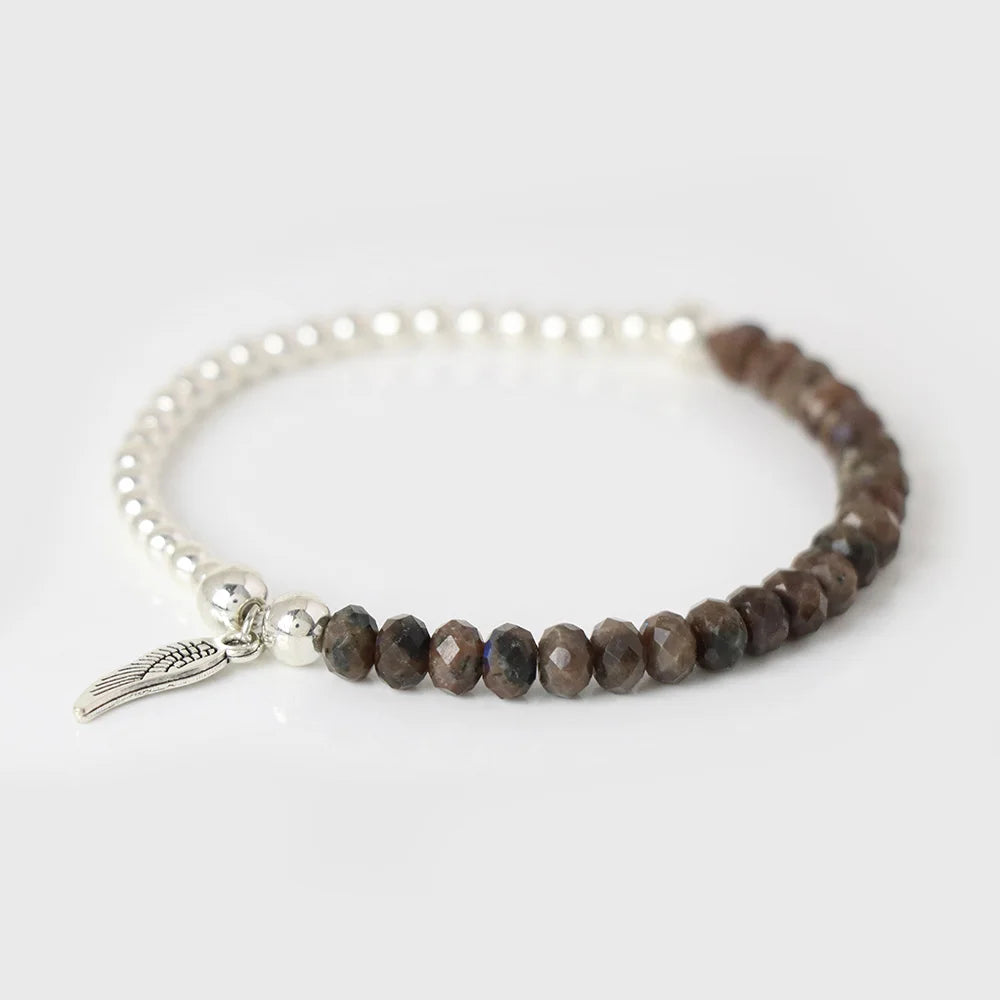 Tejesa  Angel  Faceted Natural Stone Bracelets Labradorite Beads Lucky Bracelet for Men /Women