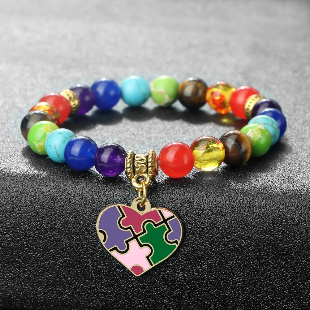 Women 7 Chakra Beads Bracelets & Bangle Men 8mm Natural Stone Simple Love Heart Bracelet Couple Lover Reiki Healing Jewelry Gift