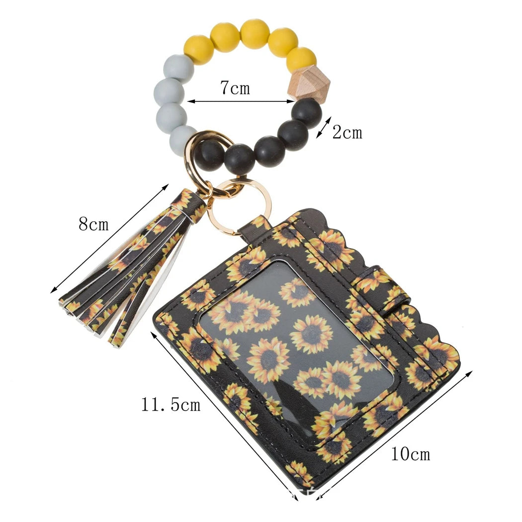 Wristlet Keychain Bracelet Wallet Luxury Tassel Bead Keyring Card Holder Purse Silicone Beaded Keychain Exquisite Tassel Keyring