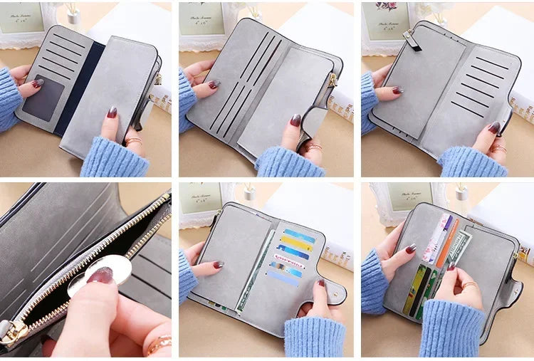 Mickey Minnie Mouse Pu Leather Wallet Women Zipper Frosted Coin Purse Ladies Credit ID Card Holder Disney Versatile Long Wallet