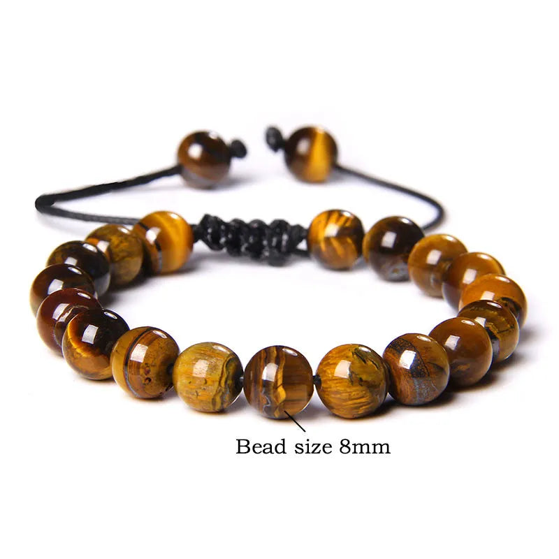 Hemasa Cool Royal Blue Tiger Eye Bracelets Natural Stone Tiger Eye Beaded Bracelets Pulsera Hombre Men Adjustable Woven Rope Bracelets