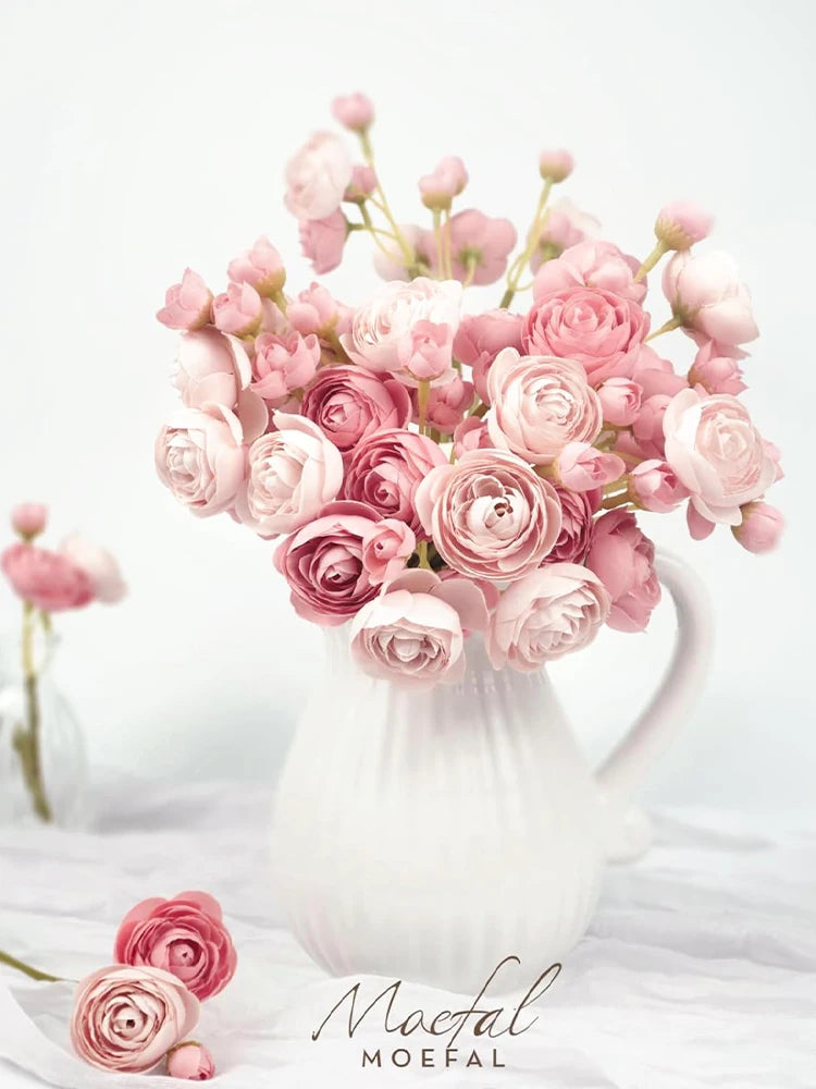 Tejesa 12 pcs Ranunculus Artificial Flower DIY Bouquet Bulk Fake Flowers Wedding Arrangements Bridal Shower Decor Home Room Decorations