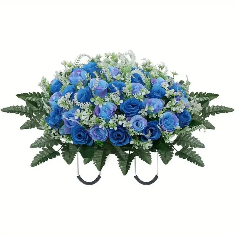 Headstone Flower Saddle, Large Artificial Cemetery Flowers for Grave, Cemetery Memorial Flowers for Outdoor Tombstone Decoration