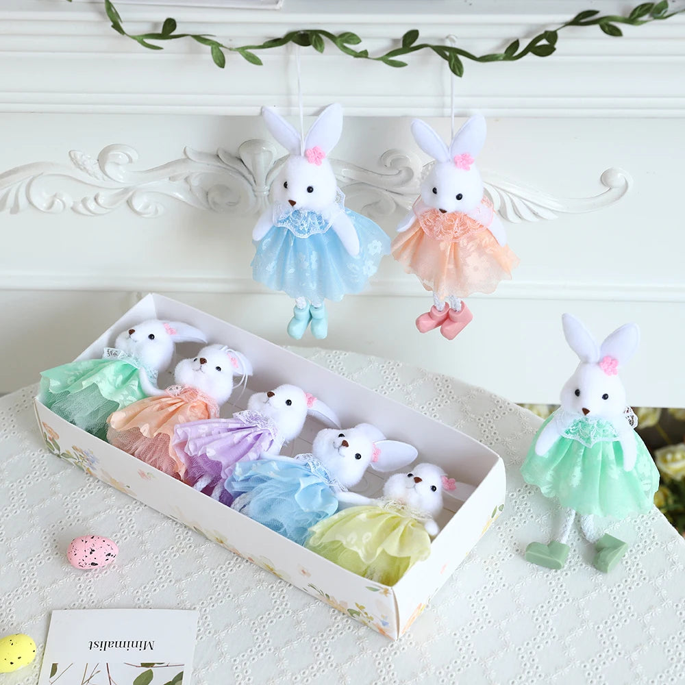 Hemasa Easter Bunny Hanging Ornaments Pastel Purple Green Blue Yellow Skirt Rabbit Doll Figurine Kids Gifts Spring Easter Decorations