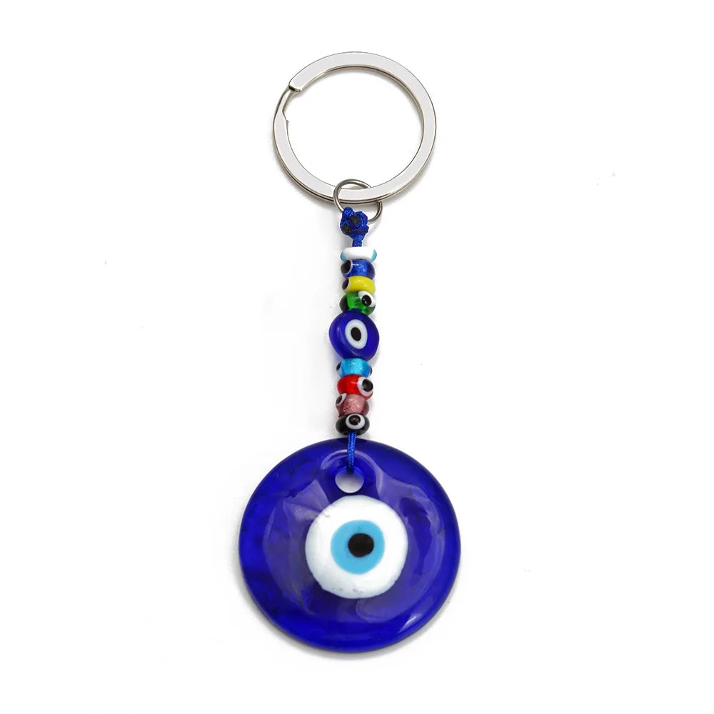 EVIL EYE Glass Round Turkish Evil Eye Keychain Colorful Bead Car keyring for Women Men Jewelry llavero porte clé מחזיק מפתחות