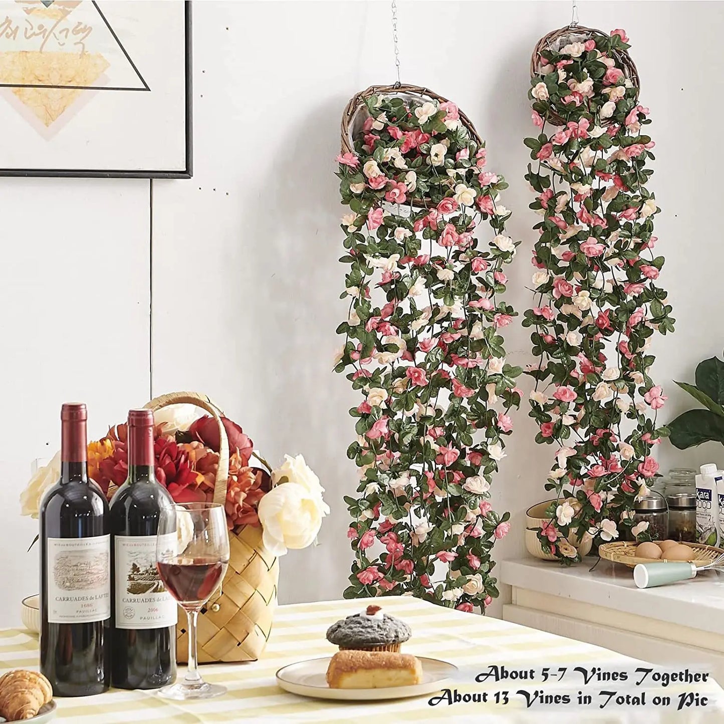Hemasa 2.5m   4Pcs Artificial Flower Rose Vines Leaves Ivy Christmas Garland Diy Home Garden Wedding Decoration Silk Flowers