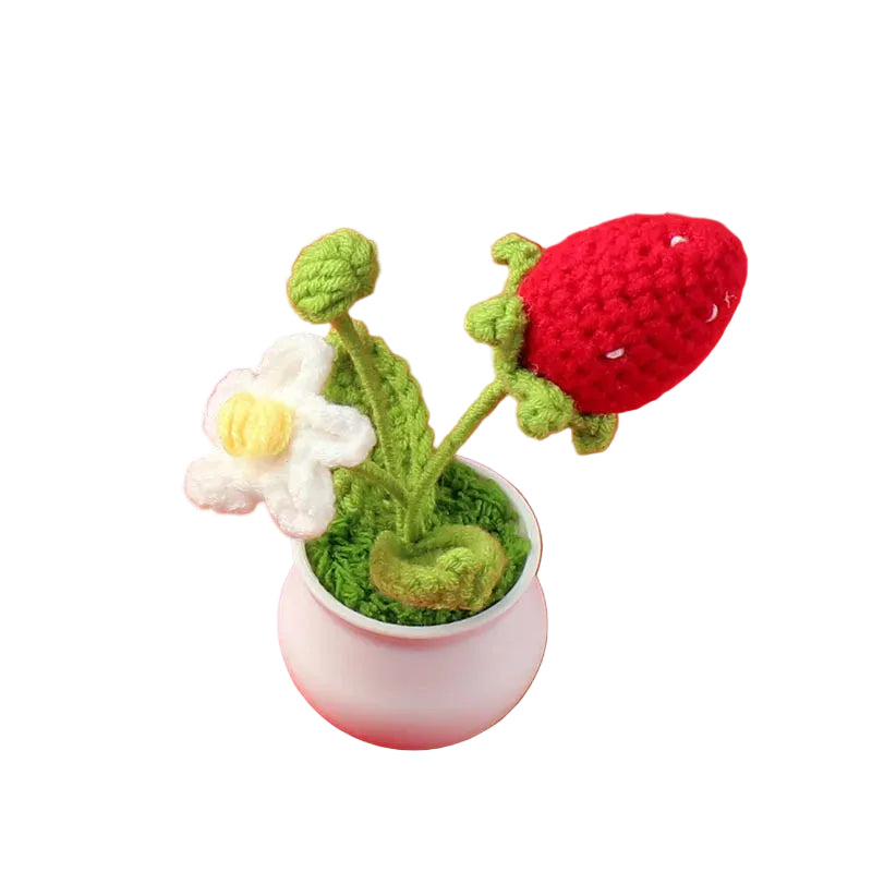 Hemasa Strawberry Crochet Potting Cute Kintted Flowers /Handwoven Flowers for Table Car Bookshelf Home Decor Gift Crochet Strawberry