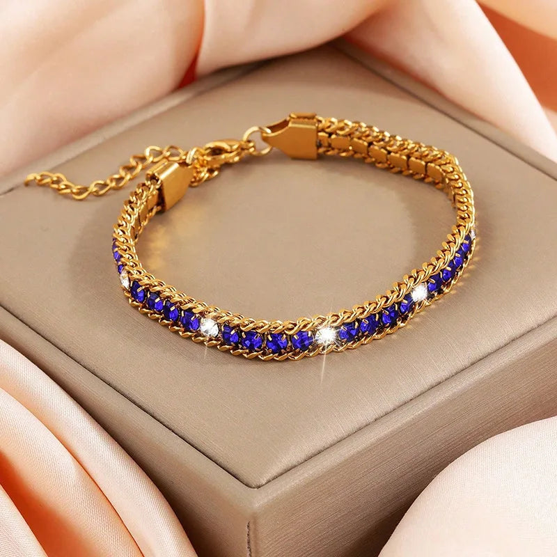 Tejesa  Gold Color Women's Cubic Zirconia Stainless Steel Bracelet Adjustable Link Chain Bracelet
