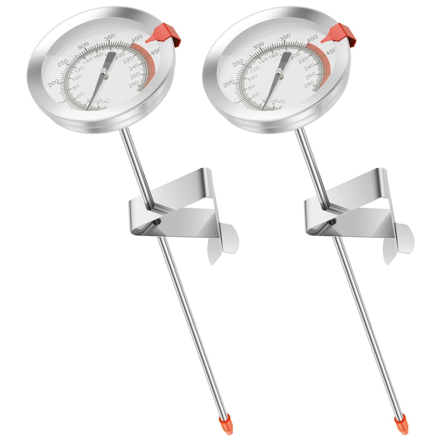 Tejesa 4/2Pcs Kitchen Thermometer with Pot Clip 12 In Stainless Steel Long Stem Deep Fry Thermometer Candy BBQ Turkey Meat Thermometer