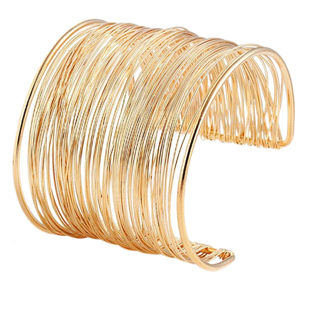 Hemasa  Hyperbolic Layered Gold Plated Wide Wire Bracelet Cuff Bangle for Women