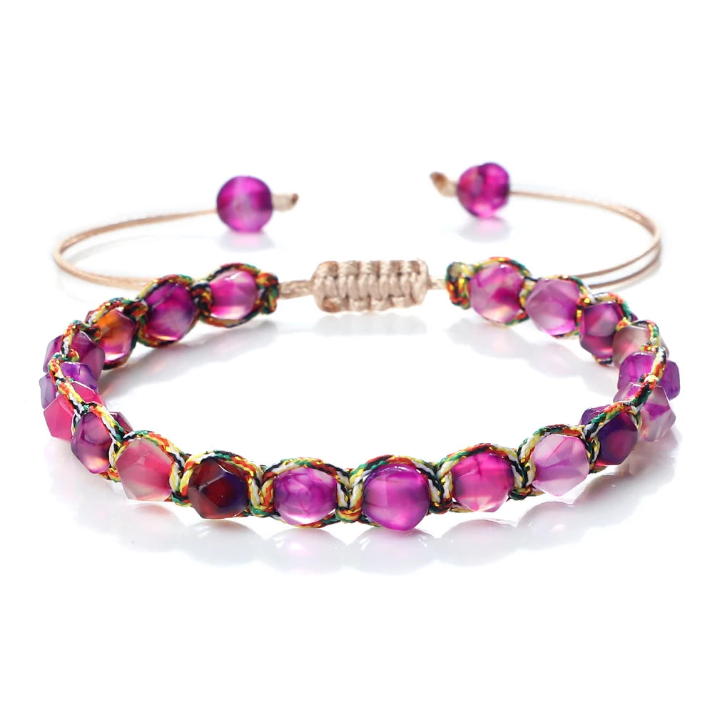 Fashion 6mm Cut Surface Natural Agate Tiger Eye Stone Bracelets Handmade Colorful Nylon Rope Braided Bracelet Jewelrys Women Men