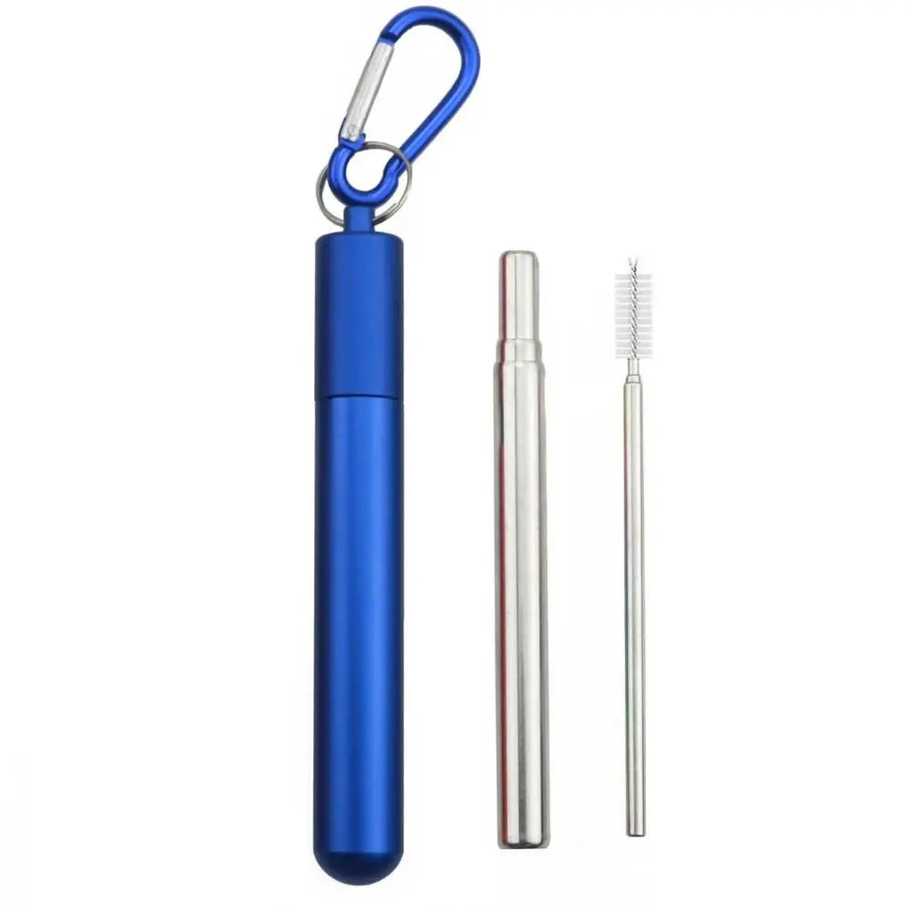 Stainless Steel Reusable Collapsible Straw Portable Retractable Metal Straw with Case Foldable Telescopic Straw Bar Accessories