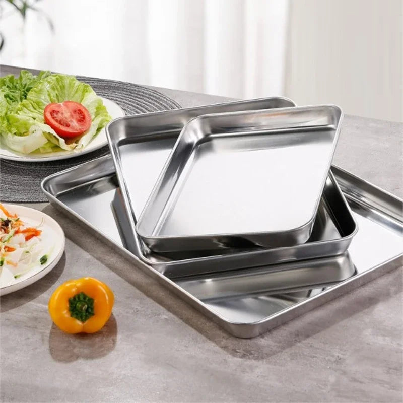 Tejesa Rectangle 316 Stainless Steel Tray Buffet Presentation Trays Metal Food Serving Plate Kitchen Organizer Trays kitchen organizer