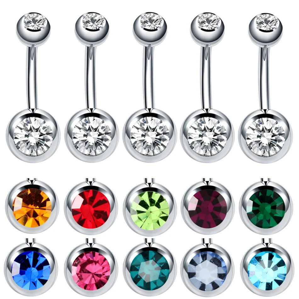  10pcs/lot Steel 14G Crystal Navel Piercing Belly Button Ring Rhinestone CZ Navel Barbell Stud Sexy Ombligo Ball Nombril Jewelry