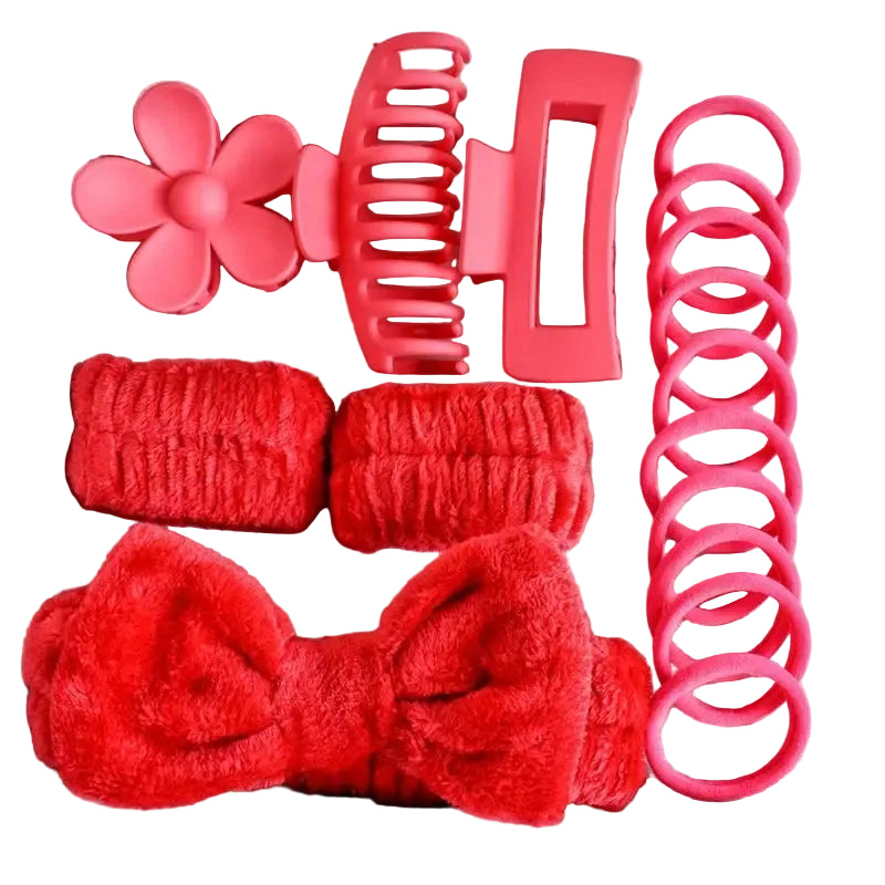 Tejesa 16pcs set with soft headband, bow, face wash and washing strap, large matte matte matte, grip clip, elastic headband