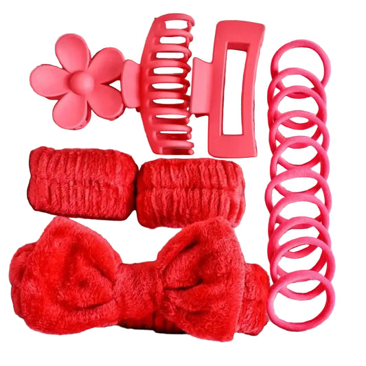 Tejesa 16pcs set with soft headband, bow, face wash and washing strap, large matte matte matte, grip clip, elastic headband