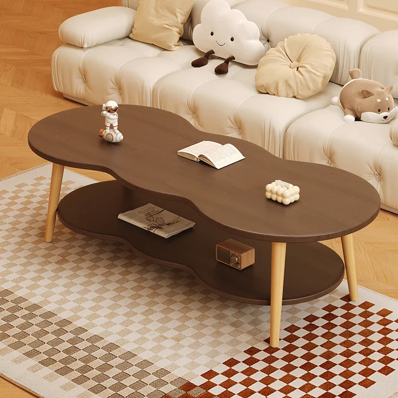 Formwell 100*50cm top 2 tier Peanut-Shaped Coffee Table Sofa Table Accent Table for Living Room easy assembling solid wood legs
