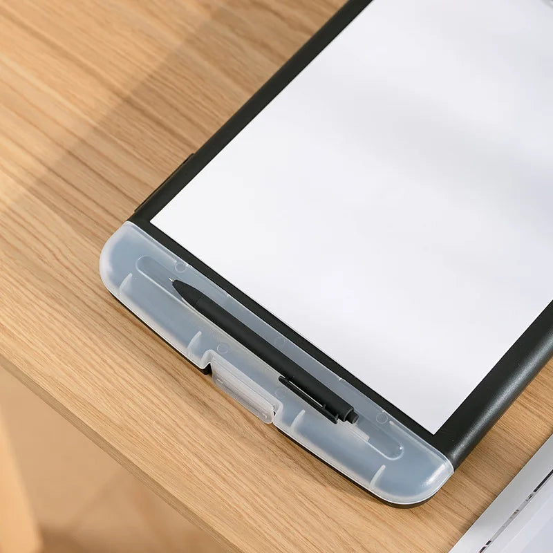 Hemasa Multifunctional file box a4 with pen slot transparent desktop file organizer box board clip plastic writing board