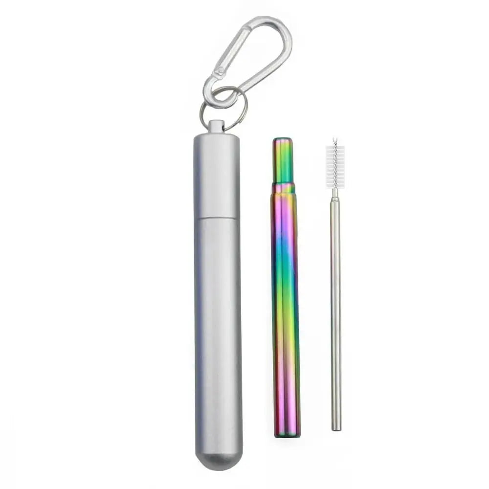 Stainless Steel Reusable Collapsible Straw Portable Retractable Metal Straw with Case Foldable Telescopic Straw Bar Accessories