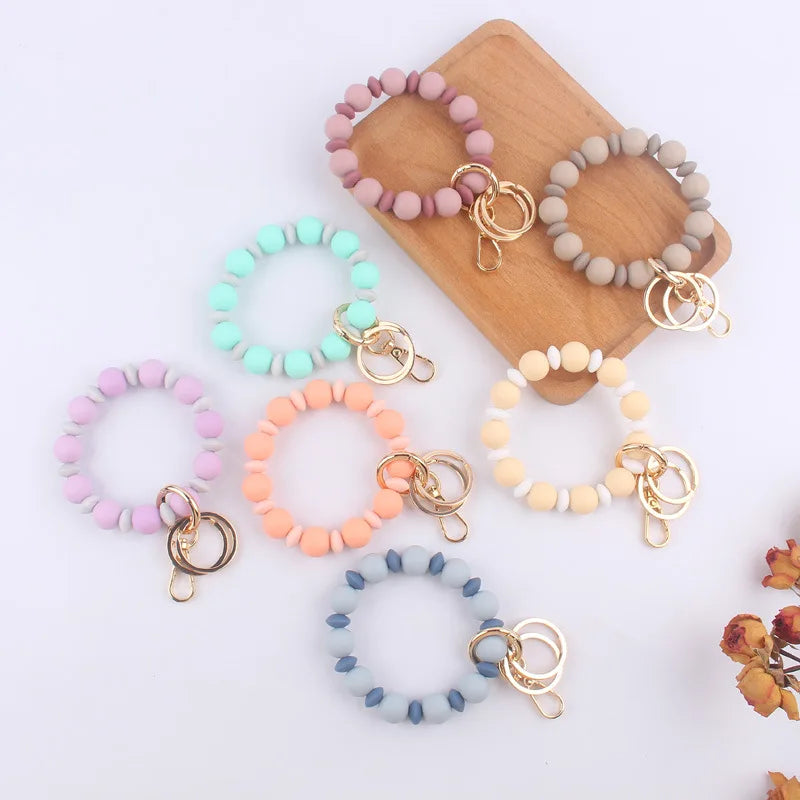 Hemasa Silicone  Beads Key Chains Wristlet  Keyring Women /Car Bag Pendant Key Chains