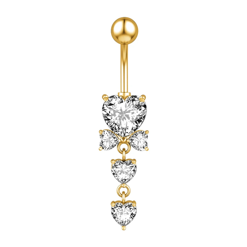 1pc Dragon Butterfly Flower Heart Belly Button Rings Blue Pink Crystals Zircon Dangled Navel Belly Piercing Nombril for Women