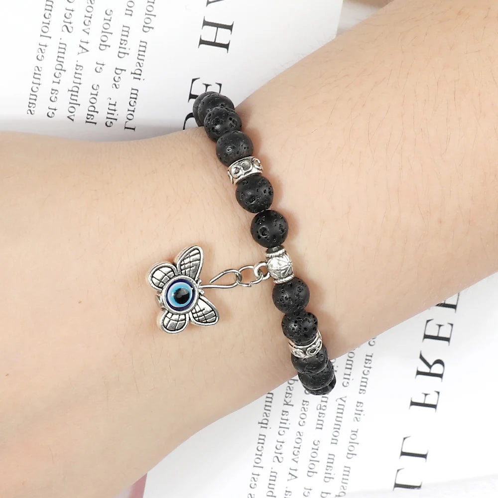 Heamsa 6mm Beads Bracelet with Butterfly  Charm for Women