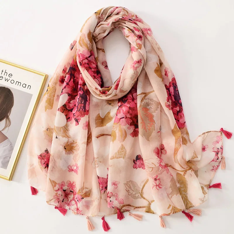 Tejesa Woman Shawl Fashion Design Tassel Cotton Scarf  /Floral Print Ladies Scarves