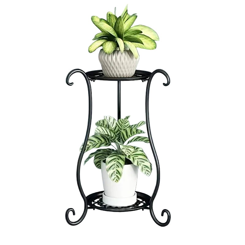 Tejesa  Double-Layered Metal Flower Rack Stand - Multi-Layer Floor Standing Plant Display with Modern European Style for