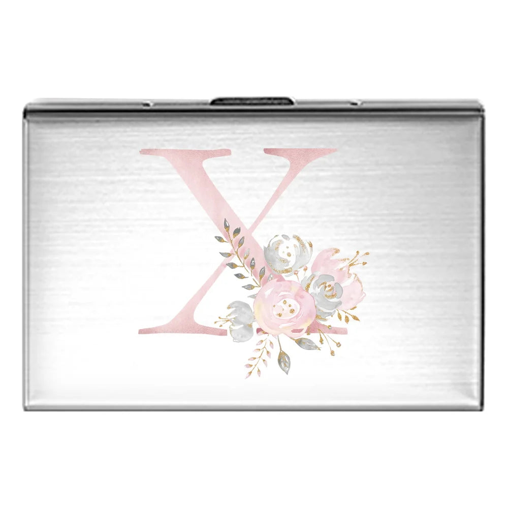 Tejesa Metal Business Card Holder - Slim Pocket Business Card Case for Unisex /Stainless Steel IC Cards /Pink Flower Print Series