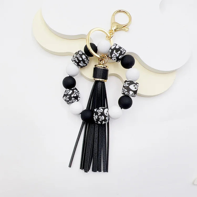 14mm Silicone Octagonal Rubber Paint Round Bead Bracelet, Wristband, Tassel Keychain
