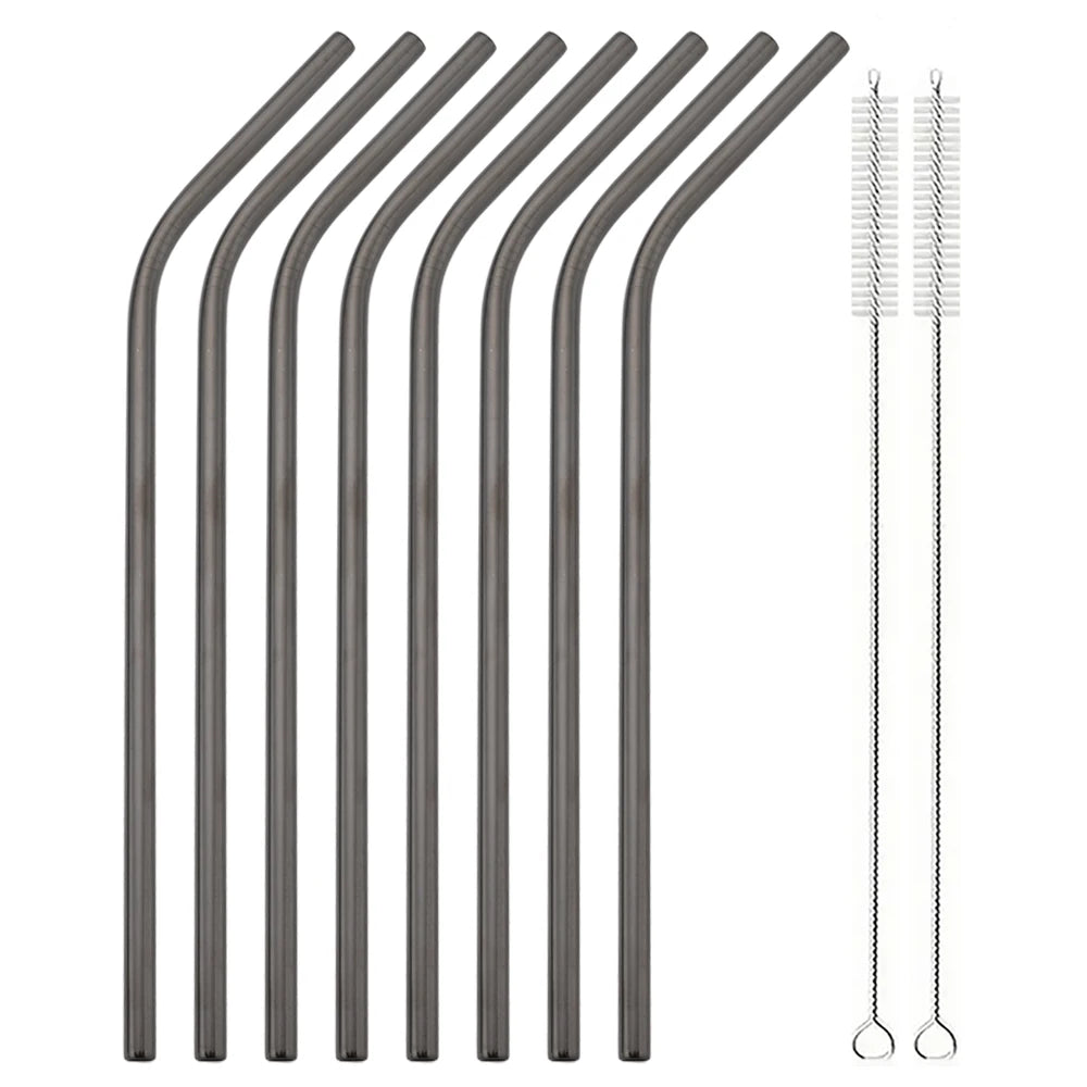 Hemasa 8pcs Stainless Steel Bent Straws Set Reusable Straws for Drinking Fruit Juice Milk Tea Coffee Colorful Straw with Cleaning Brush