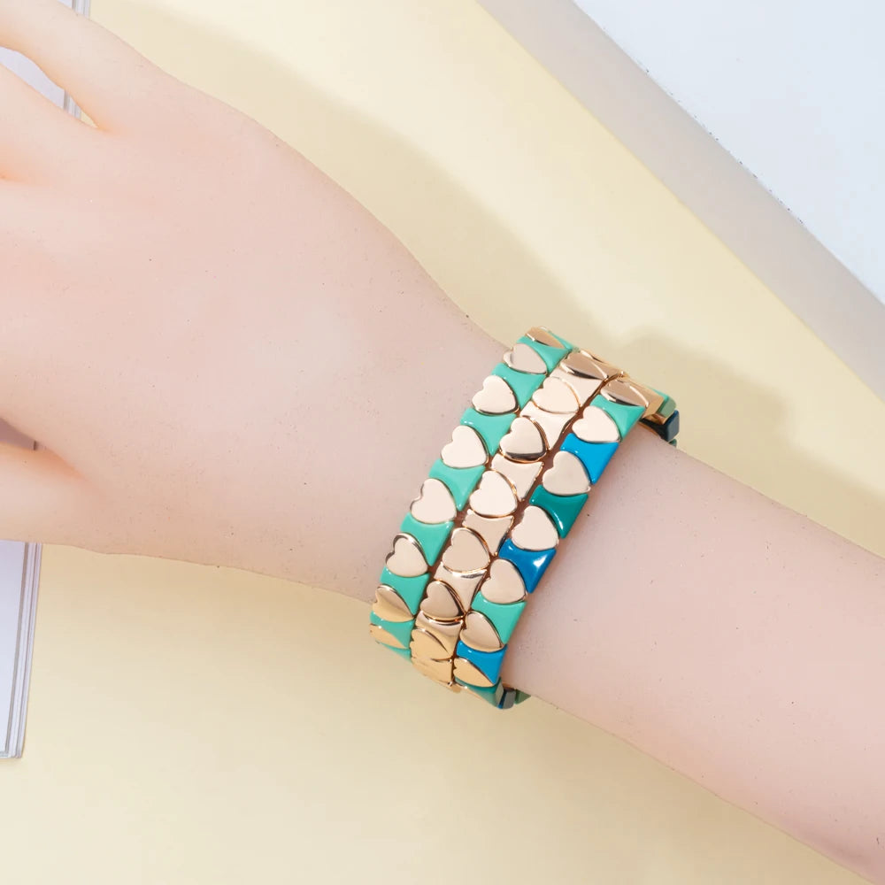 Tejesa Gold Color Heart Shape Bracelets / Elastic Love Bangle For Women Couple Jewelry
