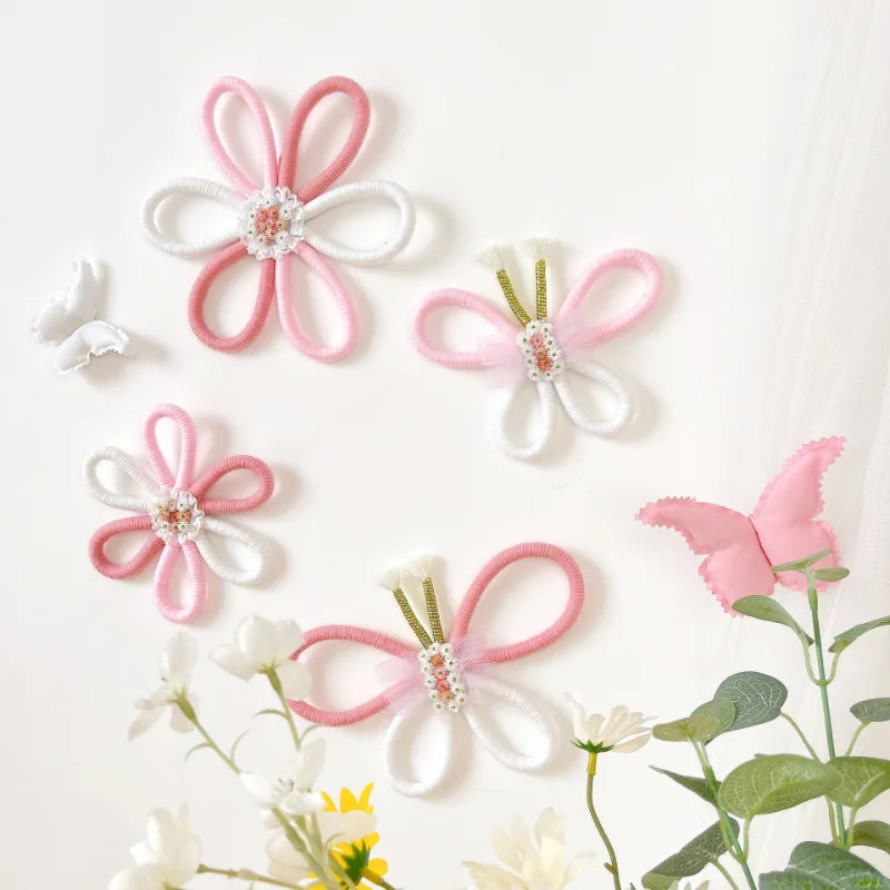 Hemasa  Macrame Daisy Flower Ornament Wall Hanging/ Girls Bedroom Decoration/ Boho Baby Kids Room Woven Butterfly Hanging Pendant