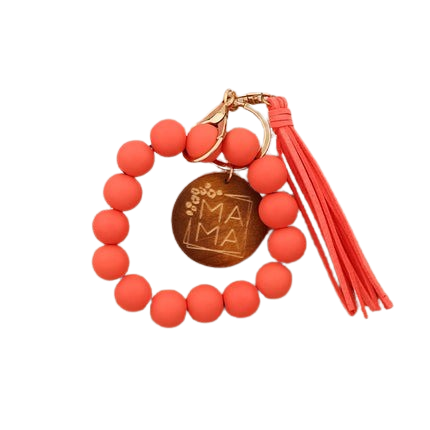 Hemasa Silicon Beads MAMA Monogram Wood Blank Wooden Disc Bracelet Tassel Keychain Wristlet Gift for Her Key Ring